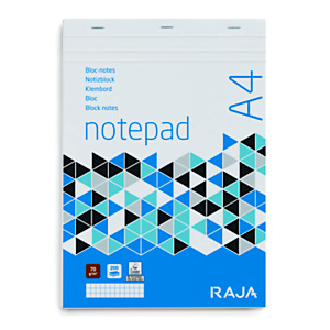 RAJA Bloc-notes A4 (21 x 29,7 cm), 200 pages non perforées 70 g/m² - petits carreaux 5 x 5 mm RAJA Bloc-notes A4 (21 x 29,7 cm), 200 pages non perforées 70 g/m² - petits carreaux 5 x 5 mm