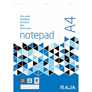 Lot de 5 - RAJA Bloc notes agrafé A4 21 x 29,7 cm - Petits carreaux 5x5 - 200 pages 70 g non perforé