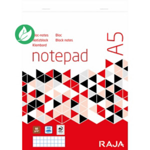 RAJA Bloc notes agrafé A5 14,8 x 21 cm - 60g - Petits carreaux 5x5 - 100 feuilles