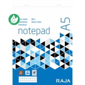 RAJA Bloc notes agrafé A5 14,8 x 21 cm - 70g - Petits carreaux 5x5 - 200 feuilles