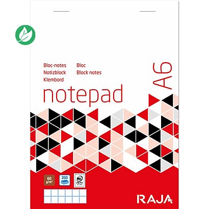 RAJA Bloc notes agrafé A6 10,5 x 14,8 cm - 60g - Petits carreaux 5x5 - 100 feuilles