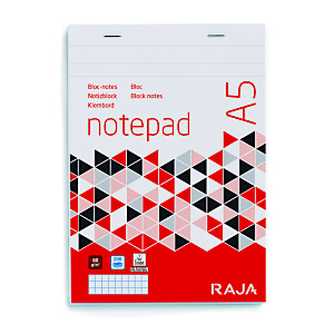 RAJA Bloc notes agrafé A5 (14,8 x 21 cm) petits carreaux 5x5 – 100 feuilles 60 g/m² RAJA Bloc notes agrafé A5 (14,8 x 21 cm) petits carreaux 5x5 – 100 feuilles 60 g/m²
