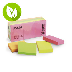 RAJA Blocs de notas adhesivas, 38 x 51 mm, 70 gramos, colores variados de neón, paquete de 12 blocs