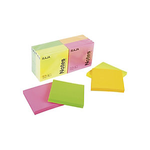 RAJA Blocs de notas adhesivas, 76 x 76 mm, 70 gramos, colores variados de neón