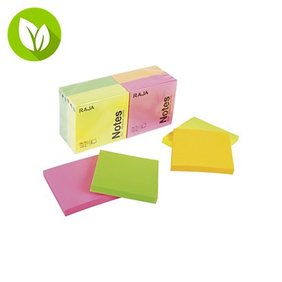 RAJA Blocs de notas adhesivas, 76 x 76 mm, 70 gramos, colores variados de neón