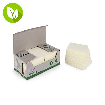 RAJA Blocs de notas recicladas adhesivas, 38 x 51 mm, 70 gramos, amarillo pastel, paquete de 12 blocs