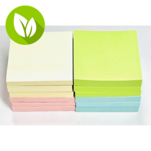 RAJA Blocs de notas recicladas adhesivas, 76 x 76 mm, 74 gramos, colores surtidos, 100 hojas, paquete de 12 blocs RAJA Blocs de notas recicladas adhesivas, 76 x 76 mm, 74 gramos, colores surtidos, 100 hojas, paquete de 12 blocs