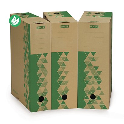 RAJA Boîte archives carton recyclé - Dos 15 cm - Kraft / Vert - Lot de 25 - 1