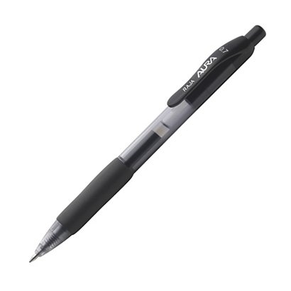RAJA Aura Bolígrafo retráctil de gel, paquete de 12 bolígrafos, punta mediana de 0,7 mm, cuerpo translúcido con grip, tinta negra