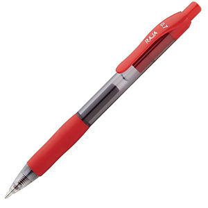 RAJA Aura Bolígrafo retráctil de gel, paquete de 12 bolígrafos, punta mediana de 0,7 mm, cuerpo translúcido con grip, tinta roja