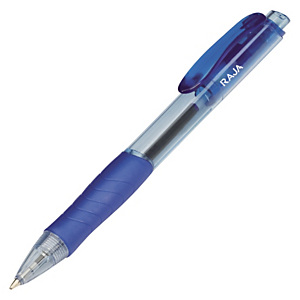 RAJA Bolígrafo retráctil de punta de bola, punta mediana, cuerpo translúcido azul con grip, tinta azul RAJA Bolígrafo retráctil de punta de bola, punta mediana, cuerpo translúcido azul con grip, tinta azul