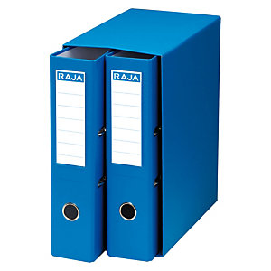 RAJA Box de 2 archivadores de palanca, A4, Lomo 75 mm, Capacidad 500 hojas, Cartón resistente recubierto de papel impreso, Azul