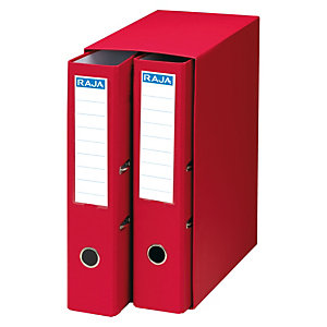 RAJA Box de 2 archivadores de palanca, A4, Lomo 75 mm, Capacidad 500 hojas, Cartón resistente recubierto de papel impreso, Rojo