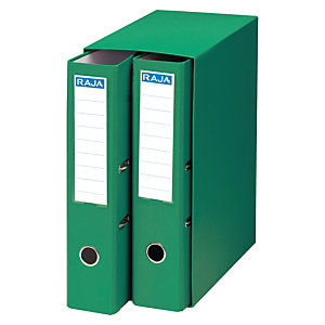 RAJA Box de 2 archivadores de palanca, A4, Lomo 75 mm, Capacidad 500 hojas, Cartón resistente recubierto de papel impreso, Verde