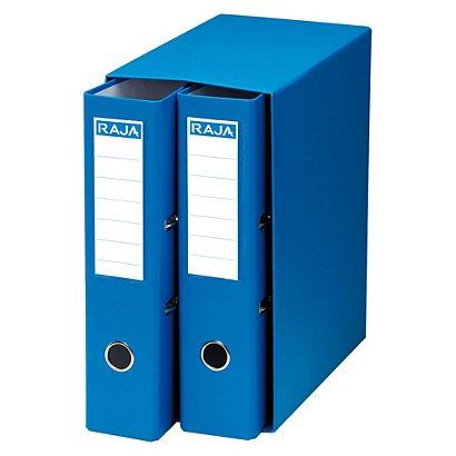 RAJA Box de 2 archivadores de palanca, Folio, Lomo 75 mm, Capacidad 500 hojas, Cartón resistente recubierto de papel impreso, Azul - 1