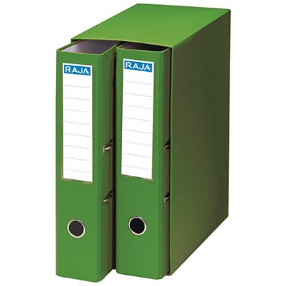 RAJA Box de 2 archivadores de palanca, Folio, Lomo 75 mm, Capacidad 500 hojas, Cartón resistente recubierto de papel impreso, Verde - 1