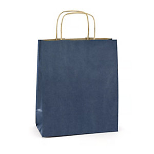 RAJA Busta Shopper, 27 x 37 x 12 cm, Carta Kraft vergata, Blu (confezione 100 pezzi)