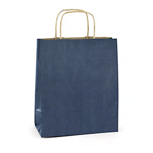 RAJA Busta Shopper, 45 x 49 x 15 cm, Carta Kraft vergata, Blu (confezione 100 pezzi)