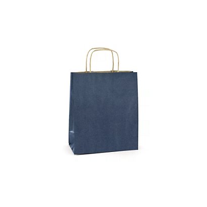 RAJA Buste Shopper, 22 x 29 x 10 cm, Carta Kraft vergata, Blu (confezione 100 pezzi)