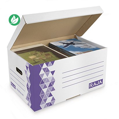 RAJA Caisse multi-usage format maxi montage automatique en carton - Blanc / Violet - Lot de 10