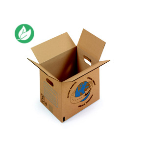 RAJA Caisse de déménagement en carton brun simple cannelure avec poignées - L.55 x l.35 x H.30 cm - Lot de 20