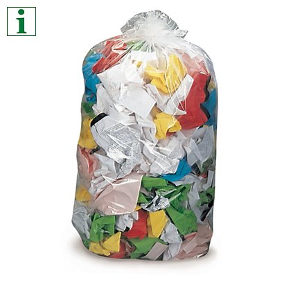 RAJA clear refuse sacks, 30 litre, 650x500mm, 50 micron, pack of 200