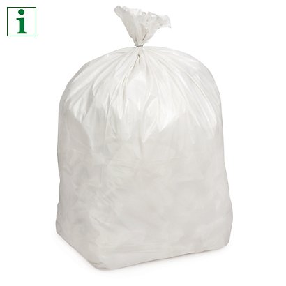 RAJA coloured refuse sacks, white, 70 litre, 975 x 725mm, 40 micron, pack of 200 - 1