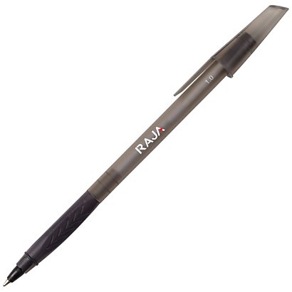 RAJA Comfort Stic Bolígrafo de punta de bola, punta mediana de 1 mm, cuerpo negro con grip, tinta negra