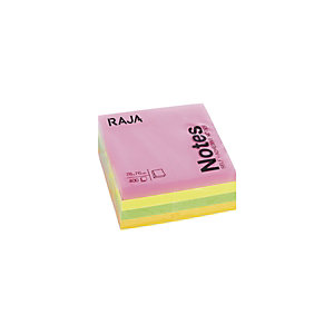RAJA Cube de notes repositionnables 76 x 76 mm - 4 coloris assortis Néon - Bloc de 400 feuilles