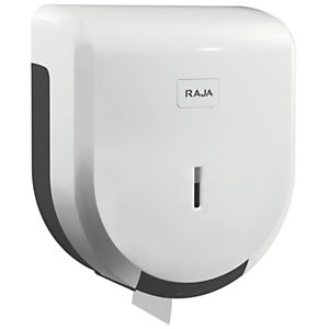 RAJA Dispenser per rotoli di carta igienica Mini Jumbo, ABS, 24,5 x 12 x 27,5 cm, Bianco