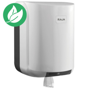 RAJA Distributeur de bobines maxi de papier à dévidage central capacité 400 feuilles en ABS - Blanc avec verrou RAJA Distributeur de bobines maxi de papier à dévidage central capacité 400 feuilles en ABS - Blanc avec verrou