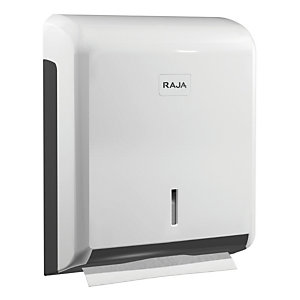 RAJA Distributeur d'essuie-mains capacité 400 à 600 feuilles en ABS avec fermeture à clé  - Blanc