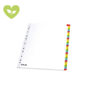 RAJA Divisorio numerico A4+, 31 tasti numerati 1-31, Cartoncino, Bianco con tasti colorati RAJA Divisorio numerico A4+, 31 tasti numerati 1-31, Cartoncino, Bianco con tasti colorati