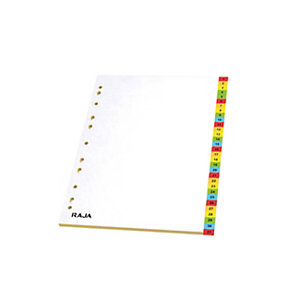 RAJA Divisorio numerico A4, 31 tasti numerati 1-31, Polipropilene, Copertina bianca e scomparti in colori assortiti