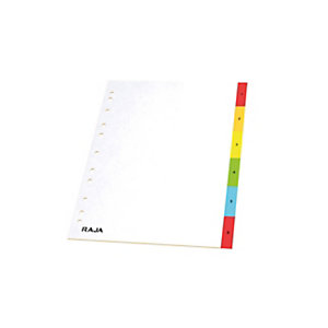 RAJA Divisorio numerico A4, 6 tasti numerati 1-6, Polipropilene, Copertina bianca e scomparti in colori assortiti