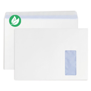 RAJA Enveloppe blanche C4 229 x 324 mm 90g fenêtre 50 x 100 mm - autocollante bande protectrice - Lot de 250