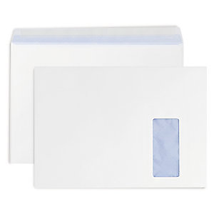 RAJA Enveloppe blanche C4 229 x 324 mm90g avec fenêtre 50 x 100 mm fermeture bande auto-adhésive - Boîte de 250