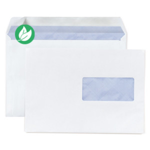 RAJA Enveloppe blanche C5 162 x 229 mm 80g fenêtre 45 x 100 mm - autocollante bande protectrice - Lot de 500