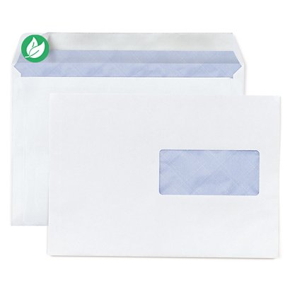 RAJA Enveloppe blanche C5 162 x 229 mm 80g fenêtre 45 x 100 mm - autocollante bande protectrice - Lot de 500