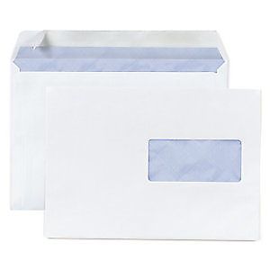 RAJA Enveloppe blanche C5 162 x 229 mm80g avec fenêtre 45 x 100 mm fermeture bande auto-adhésive - Boîte de 500