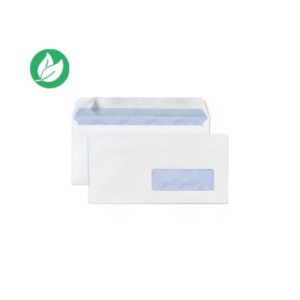 RAJA Enveloppe blanche DL 110 x 220 mm 80g fenêtre 35 x 100 mm - autocollante bande protectrice - Lot de 500