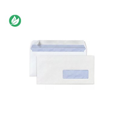RAJA Enveloppe blanche DL 110 x 220 mm 80g fenêtre 35 x 100 mm - autocollante bande protectrice - Lot de 500