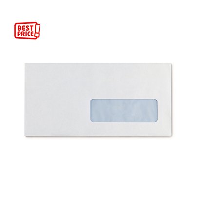 RAJA Enveloppe blanche DL 110 x 220 mm 80g fenêtre 35 x 100 mm - autocollante bande protectrice - Lot de 500 - 1