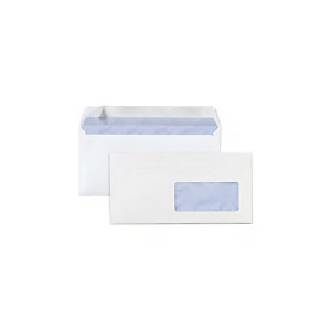 RAJA Enveloppe blanche DL 110 x 220 mm 80g fenêtre 45 x 100 mm - autocollante bande protectrice - Lo