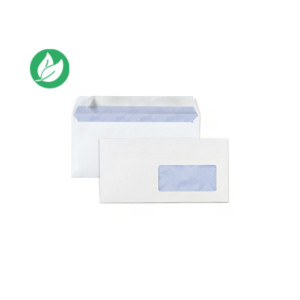 RAJA Enveloppe blanche DL 110 x 220 mm 80g fenêtre 45 x 100 mm - autocollante bande protectrice - Lot de 500