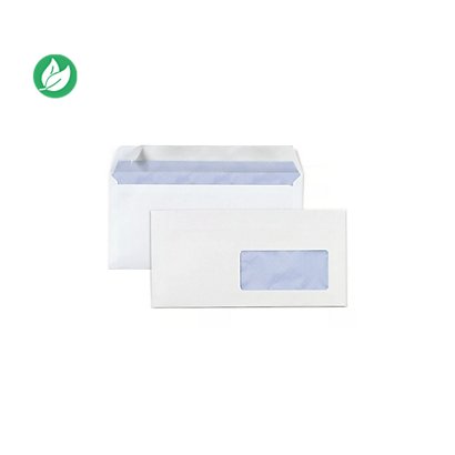 RAJA Enveloppe blanche DL 110 x 220 mm 80g fenêtre 45 x 100 mm - autocollante bande protectrice - Lot de 500