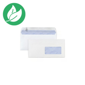 RAJA Enveloppe blanche DL 110 x 220 mm 80g avec fenêtre - bande autoadhésive - Lot de 500