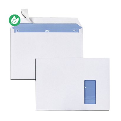 RAJA Enveloppe blanche Premium C4 229 x 324 mm 100g fenêtre 50 x 100 mm -  autocollante bande protectrice - Lot de 250 - Enveloppes  Professionnellesfavorable à acheter dans notre magasin