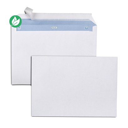 RAJA Enveloppe blanche Premium C4 229 x 324 mm 100g sans fenêtre - autocollante bande protectrice - Lot de 250