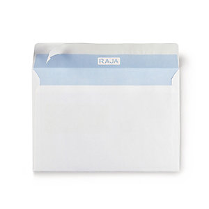 RAJA Enveloppe blanche Premium C4 229 x 324 mm 100g sans fenêtre ouverture grand côté fermeture bande auto-adhésive - Boîte de 250